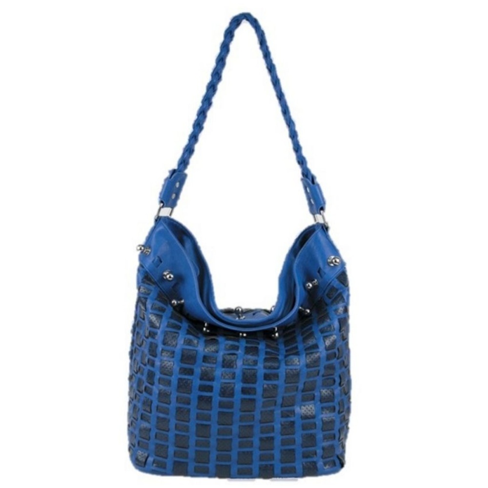 Galian Studded Hobo Bag Blue Black Woven Handbag